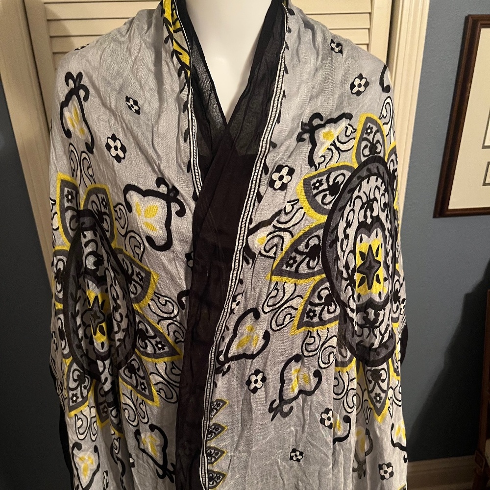 Charming Charlie Scarf Wrap black gray yellow